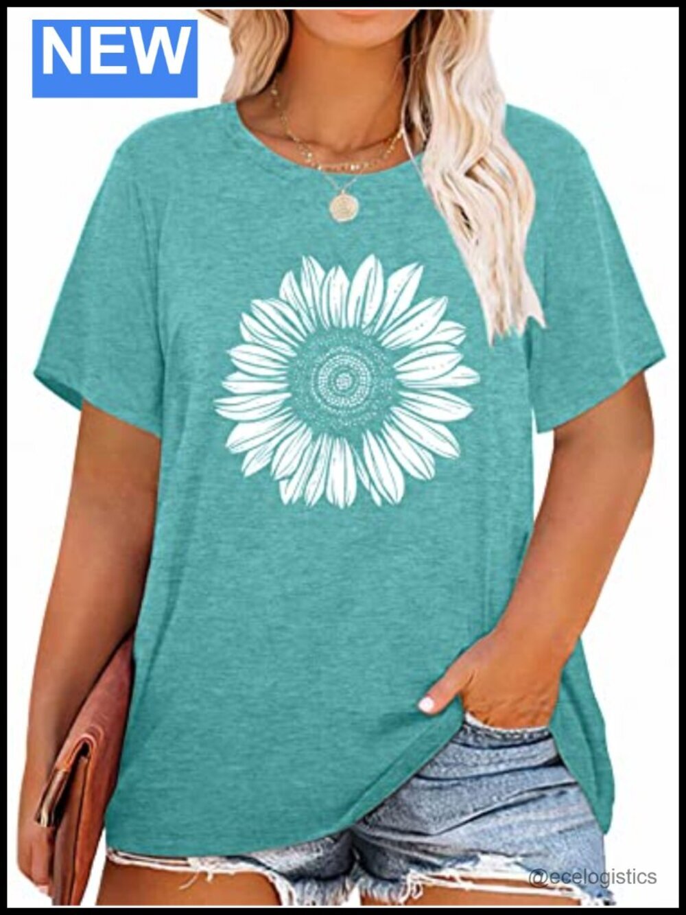 Plus Size Daisy Graphic T-Shirt Summer Flower Short Sleeve Tee